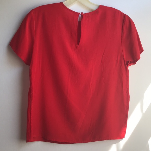 VTG Hana Sung Cherry Red Silk Short Sleeve Blouse - Picture 5 of 11